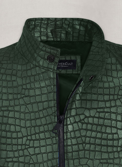 (image for) Gleaming Croc Metallic Green Leather Jacket - Click Image to Close