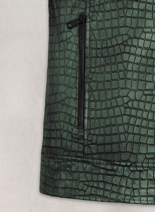 (image for) Gleaming Croc Metallic Green Leather Jacket - Click Image to Close