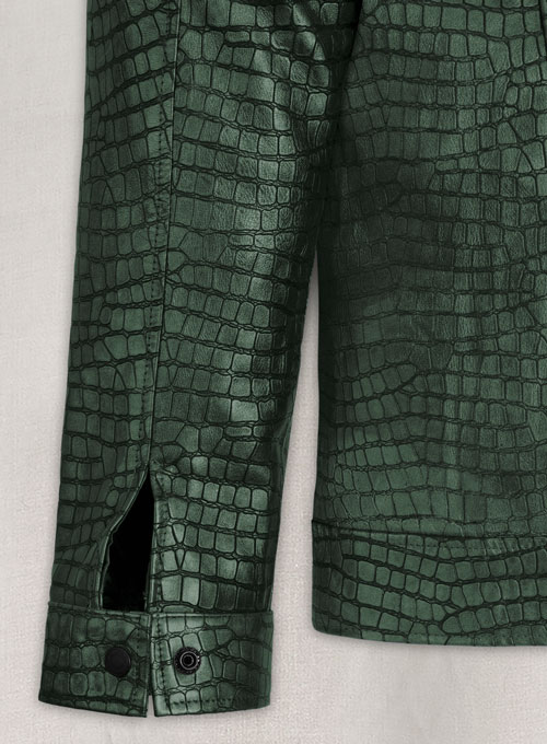 (image for) Gleaming Croc Metallic Green Leather Jacket - Click Image to Close