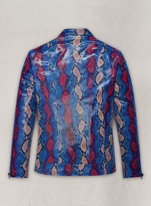 (image for) Glinting Bold Blue Python Leather Jacket - Click Image to Close