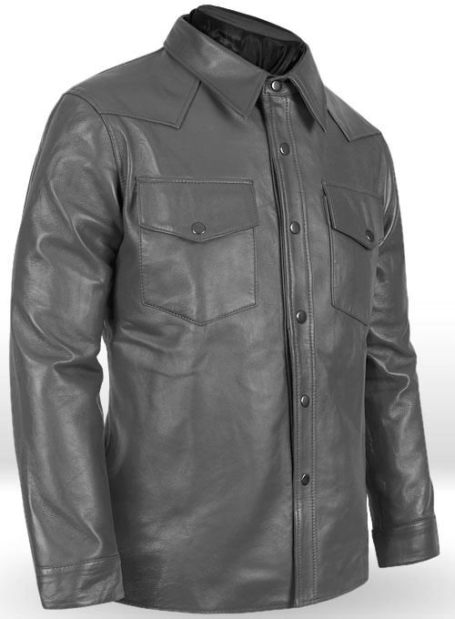 Gray Leather Shirt Jacket - #1S - Click Image to Close