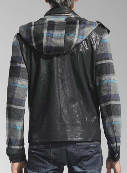 Hooded Tweed Leather Combo Jacket # 629 - Click Image to Close