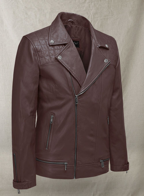 (image for) Ironwood Burgundy Biker Leather Jacket - Click Image to Close