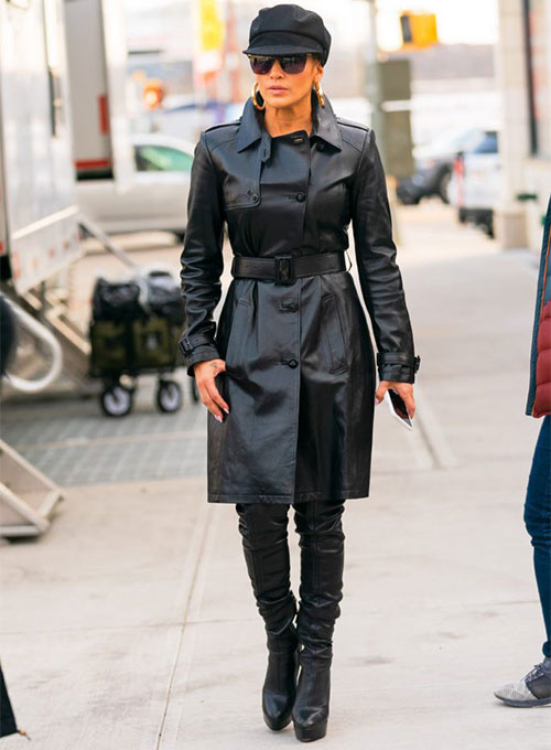 (image for) Jennifer Lopez Hustlers Leather Trench Coat - Click Image to Close