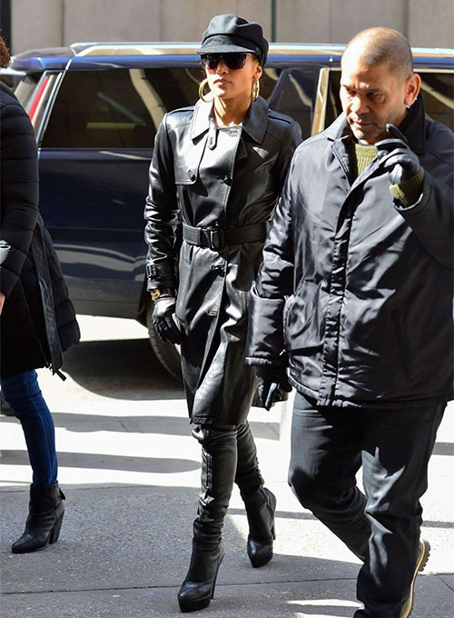 (image for) Jennifer Lopez Hustlers Leather Trench Coat - Click Image to Close