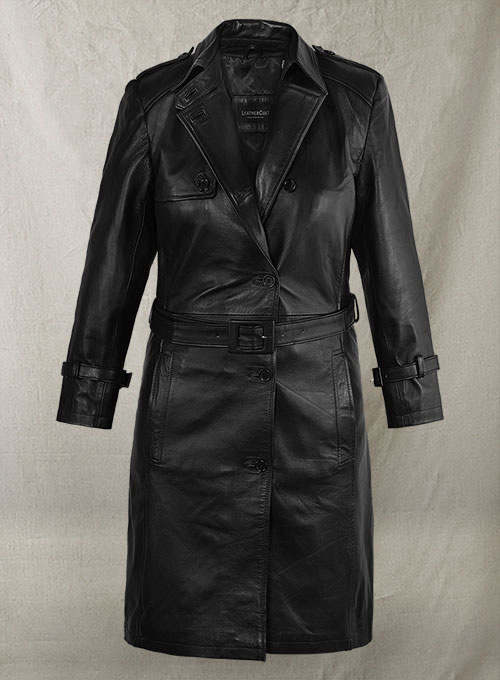 (image for) Jennifer Lopez Hustlers Leather Trench Coat - Click Image to Close