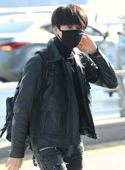 Jungkook Black Leather Jacket