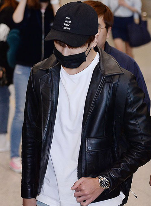 BTS Jungkook Black Biker Leather Jacket