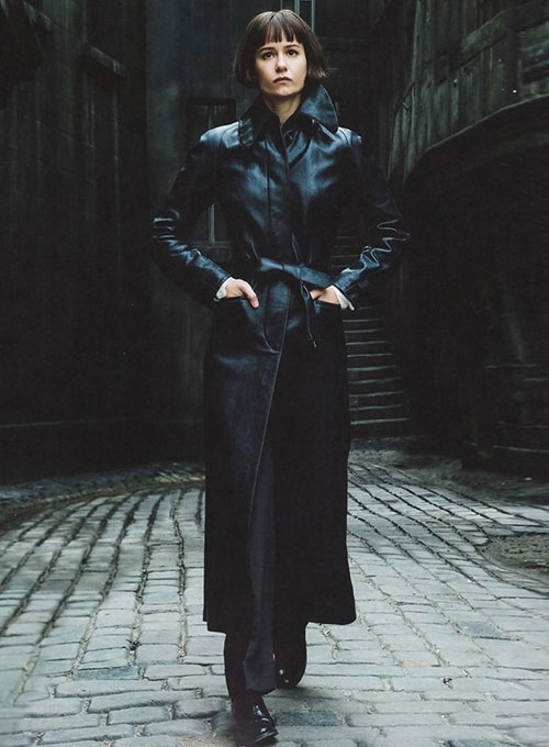 (image for) Katherine Waterston Fantastic Beasts Leather Long Coat - Click Image to Close