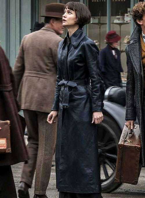 (image for) Katherine Waterston Fantastic Beasts Leather Long Coat - Click Image to Close