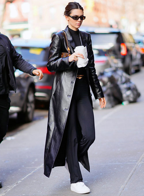 Kendall Jenner Leather Long Coat - Click Image to Close