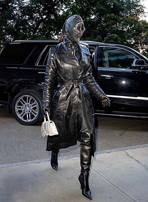 (image for) Kim Kardashian Leather Long Coat - Click Image to Close