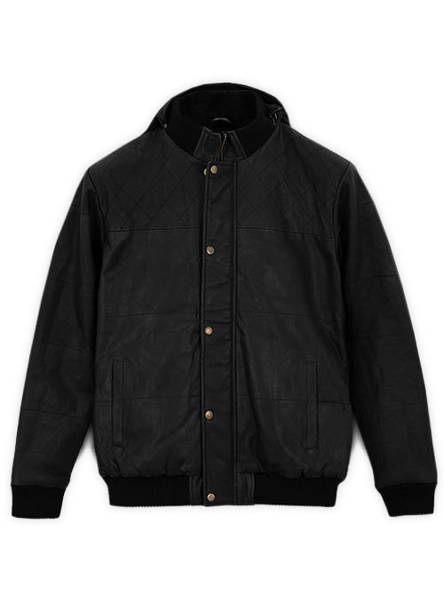 (image for) Black Stretch Leather Hood Jacket # 637 - M Regular