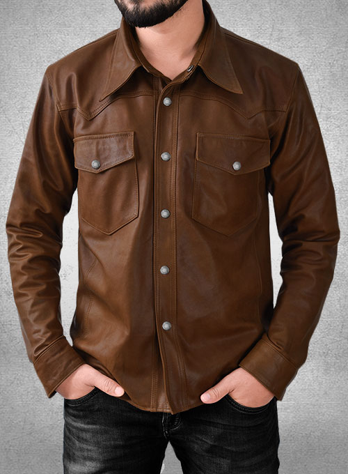 Light Weight Unlined Brown Leather Shirt