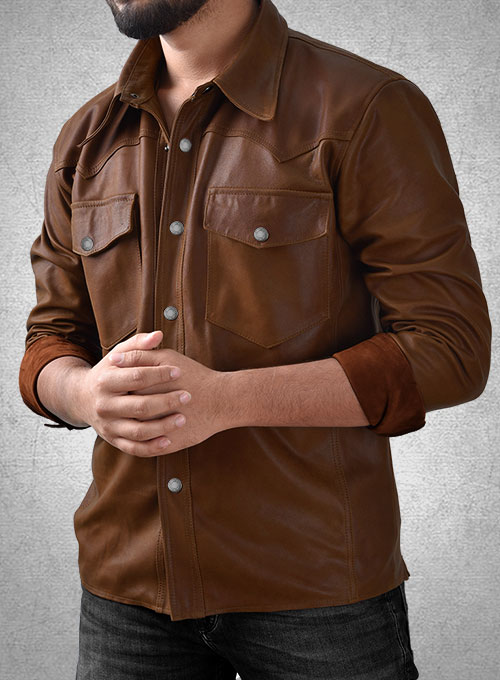 (image for) Light Weight Unlined Brown Leather Shirt - Click Image to Close