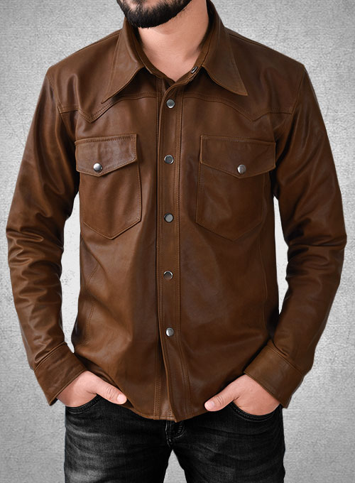 (image for) Light Weight Unlined Brown Leather Shirt - Click Image to Close