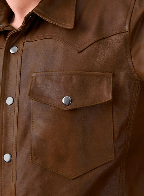 (image for) Light Weight Unlined Brown Leather Shirt - Click Image to Close