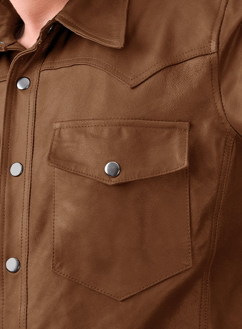 (image for) Light Weight Unlined Tan Leather Shirt - Click Image to Close