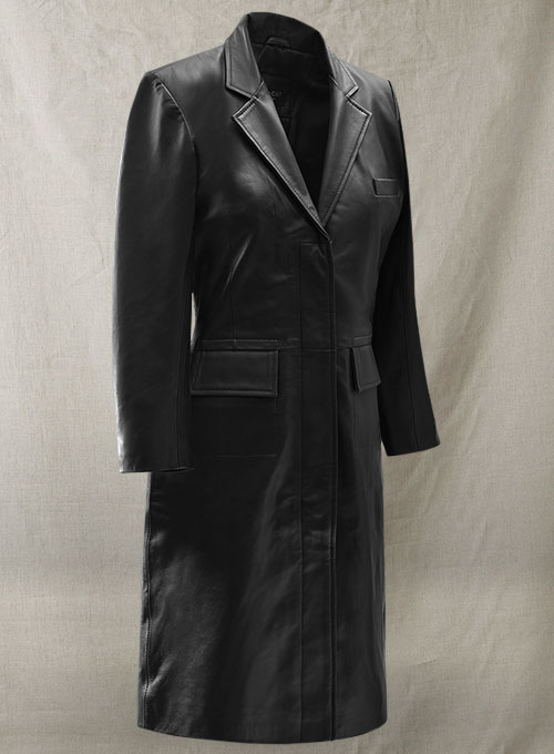 (image for) Margot Robbie Wolf Of Wall Street Leather Long Coat - Click Image to Close