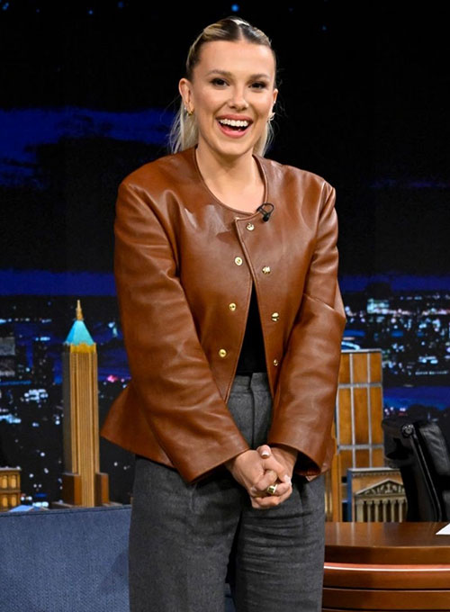 (image for) Millie Bobby Brown Leather Jacket - Click Image to Close