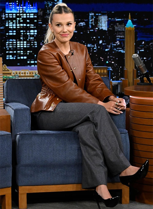 (image for) Millie Bobby Brown Leather Jacket - Click Image to Close