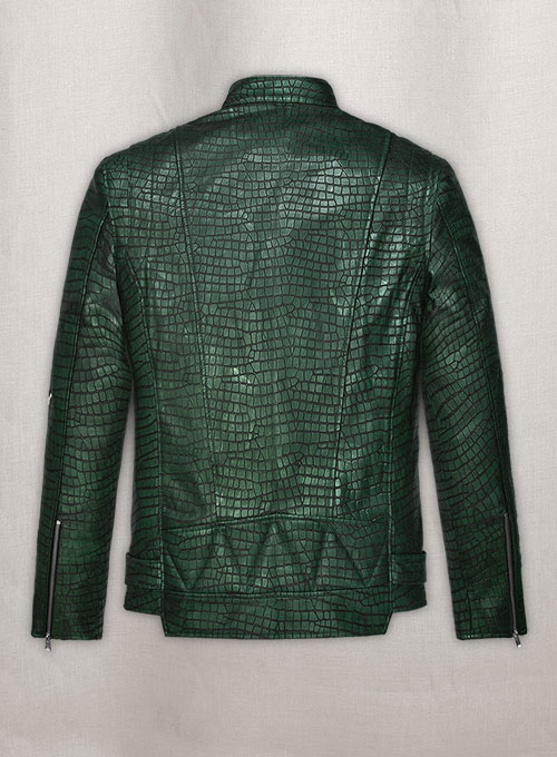 (image for) Phantom Croc Metallic Green Leather Jacket - Click Image to Close