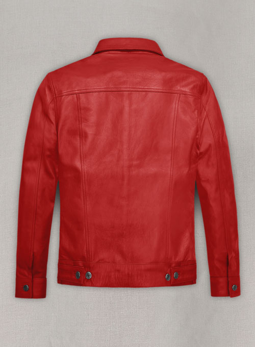 (image for) Red Leather Trucker Jacket - Click Image to Close