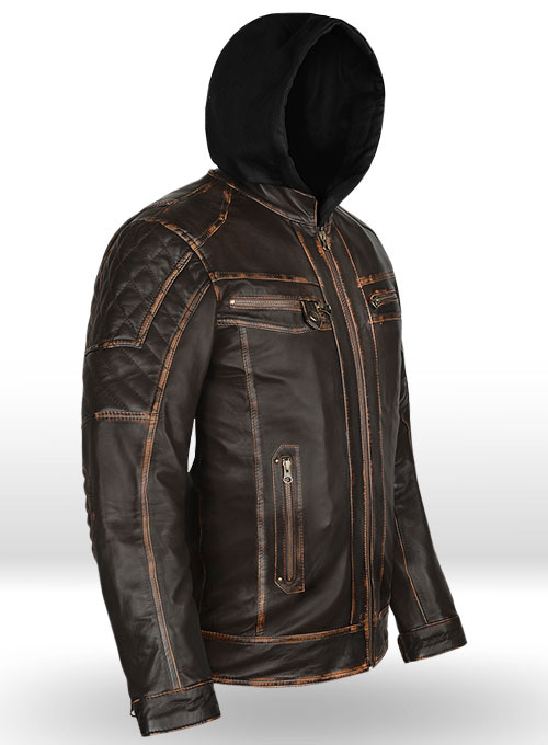 Retro Leather Jacket with Hoodie - Click Image to Close