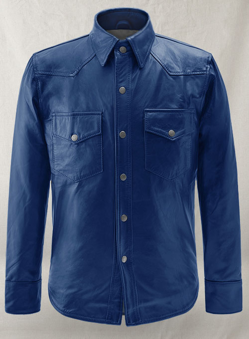 (image for) Rich Blue Leather Shirt Jacket - #1S - Click Image to Close