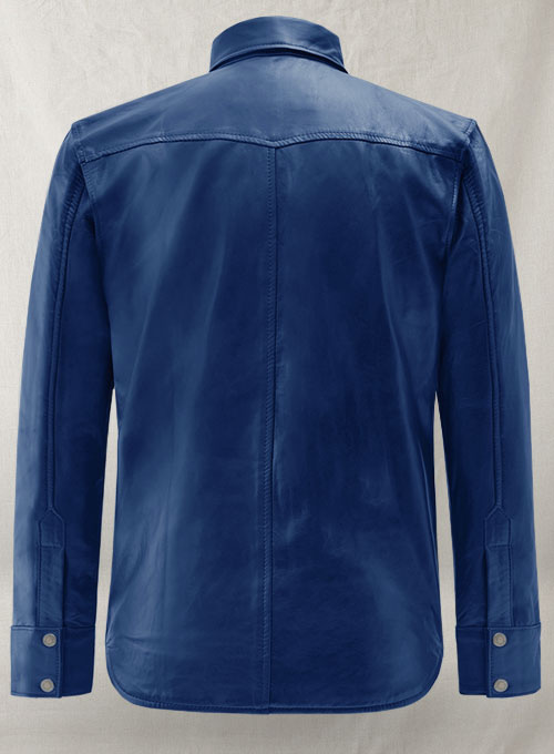 (image for) Rich Blue Leather Shirt Jacket - #1S - Click Image to Close