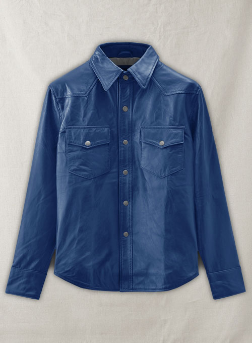 (image for) Rich Blue Leather Shirt Jacket - #1S - Click Image to Close