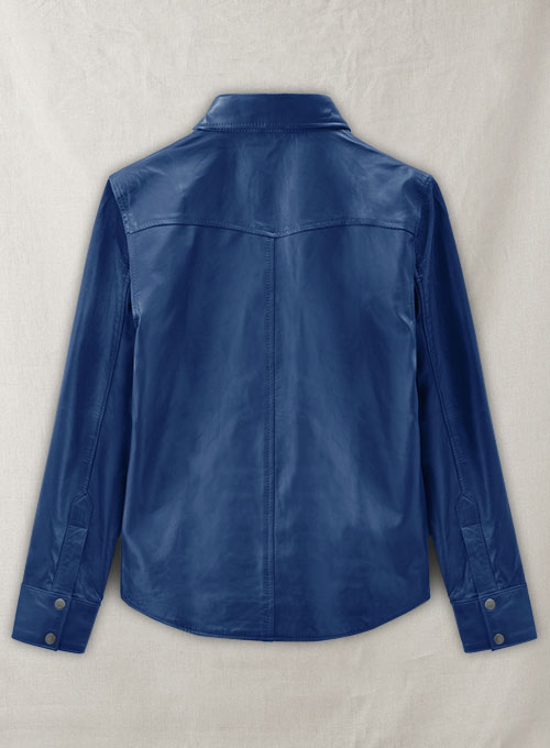 Rich Blue Leather Shirt Jacket - #1S - Click Image to Close