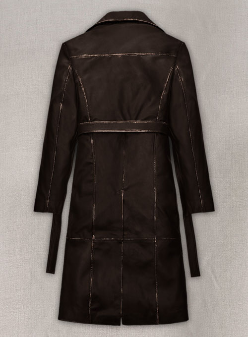 (image for) Rubbed Dark Brown Alpine Leather Long Coat - Click Image to Close