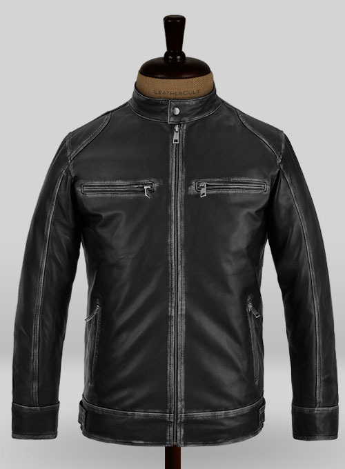 (image for) Rubbed Black Leather Jacket # 654 - Click Image to Close