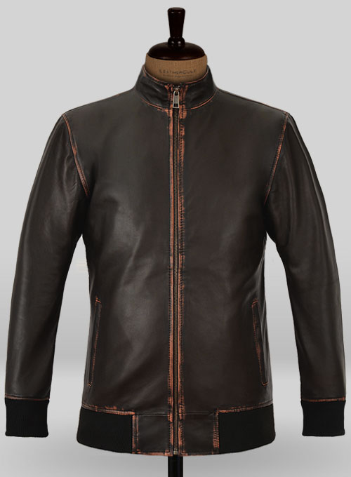 (image for) Rubbed Dark Brown Lionel Messi Leather Jacket #1 - Click Image to Close