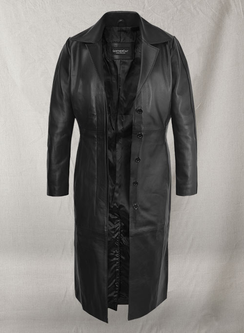 Selena Gomez Leather Long Coat
