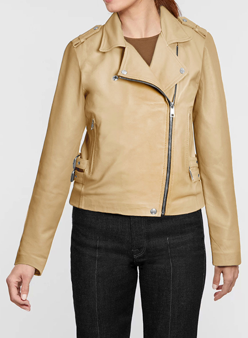 Soft Beige Hilary Duff Leather Jacket #2