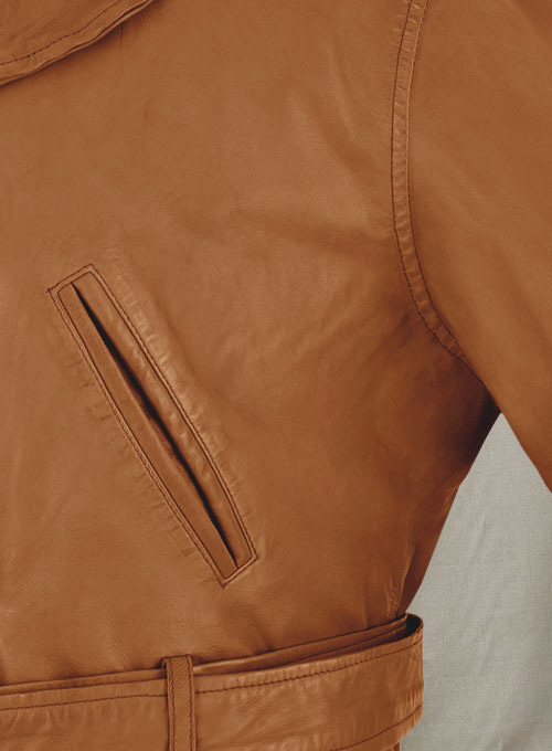 (image for) Brown Brad Pitt Legends of the Fall Leather Trench Coat - Click Image to Close