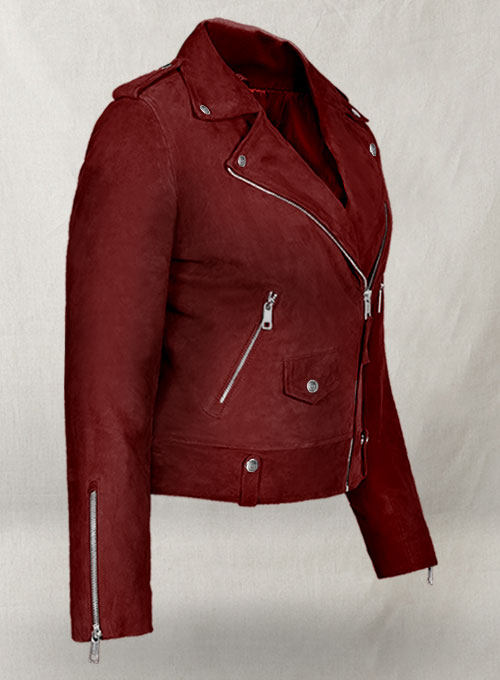 (image for) Soft French Red Suede Meghan Markle Leather Jacket - Click Image to Close