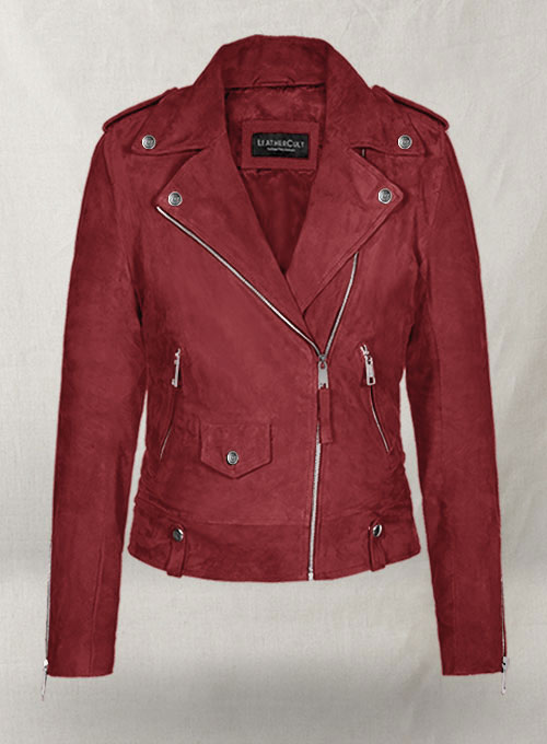 Cherry Red Croc Embossed Zipper Detailed Women Leather Jacket |  HOTLEATHERWORLD