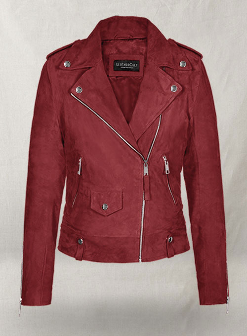 (image for) Soft French Red Suede Meghan Markle Leather Jacket - Click Image to Close