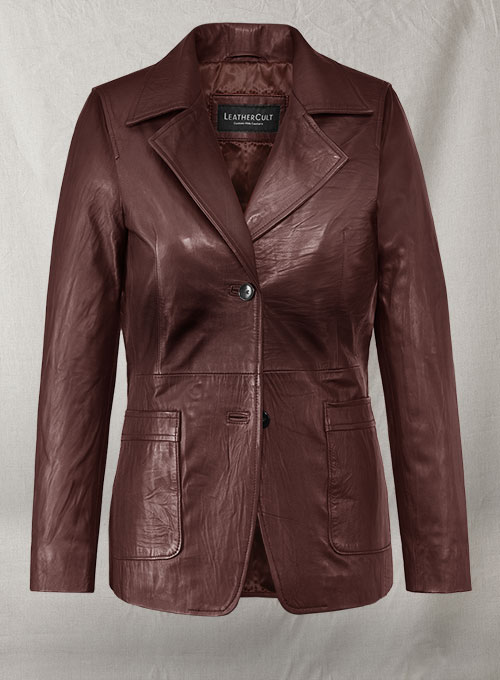 (image for) Soft Maroon Jennifer Aniston Friends Season 5 Leather Blazer - Click Image to Close
