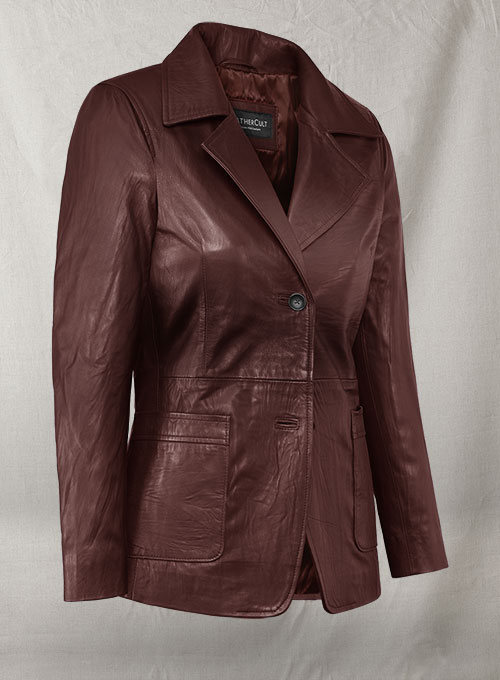 (image for) Soft Maroon Jennifer Aniston Friends Season 5 Leather Blazer - Click Image to Close