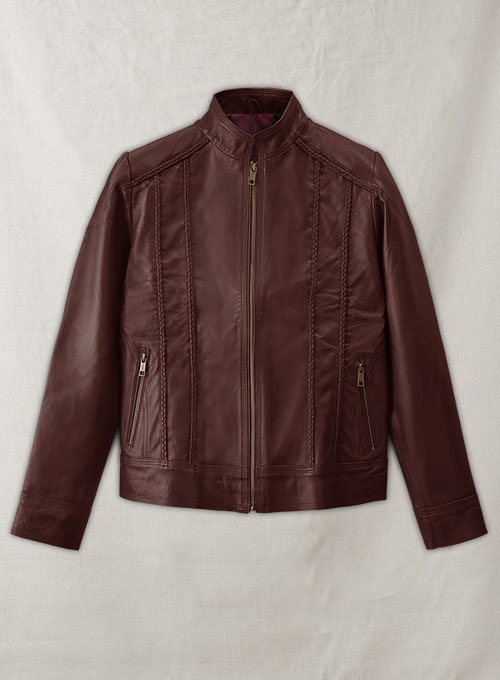 (image for) Soft Maroon Wax Clova Leather Jacket - Click Image to Close
