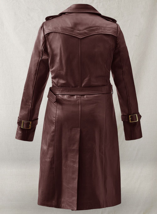 (image for) Soft Maroon Wax Halcon Leather Trench Coat - Click Image to Close