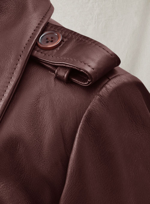 (image for) Soft Maroon Wax Halcon Leather Trench Coat - Click Image to Close