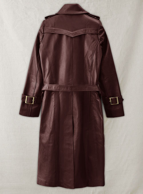 Soft Maroon Wax Halcon Leather Trench Coat - Click Image to Close