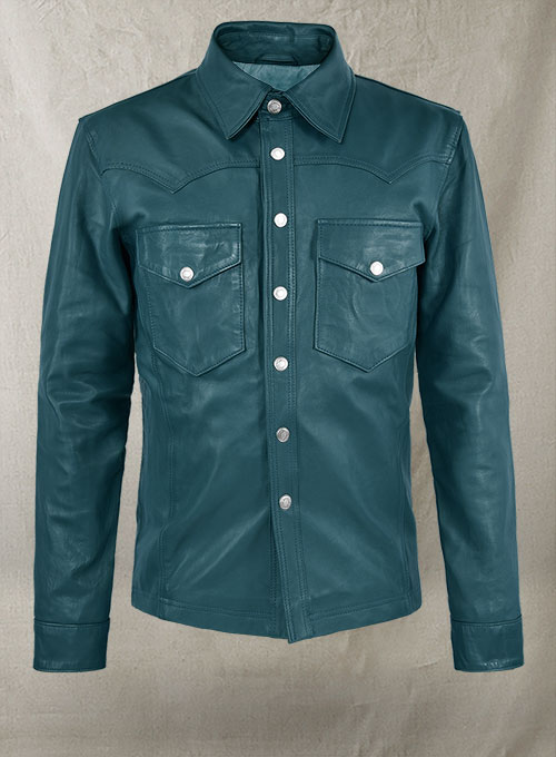 Soft Prussian Blue V Tab Leather Shirt Jacket