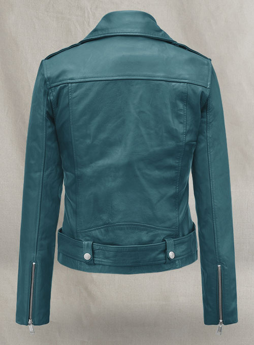 (image for) Prussian Blue Washed & Wax Jessica Alba Leather Jacket #2 - Click Image to Close