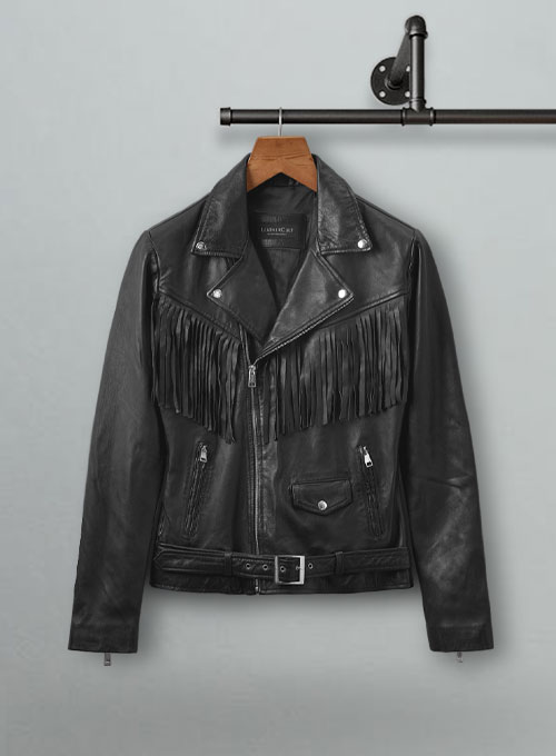 (image for) Soft Rich Black Washed & Wax Leather Fringe Jacket #1009